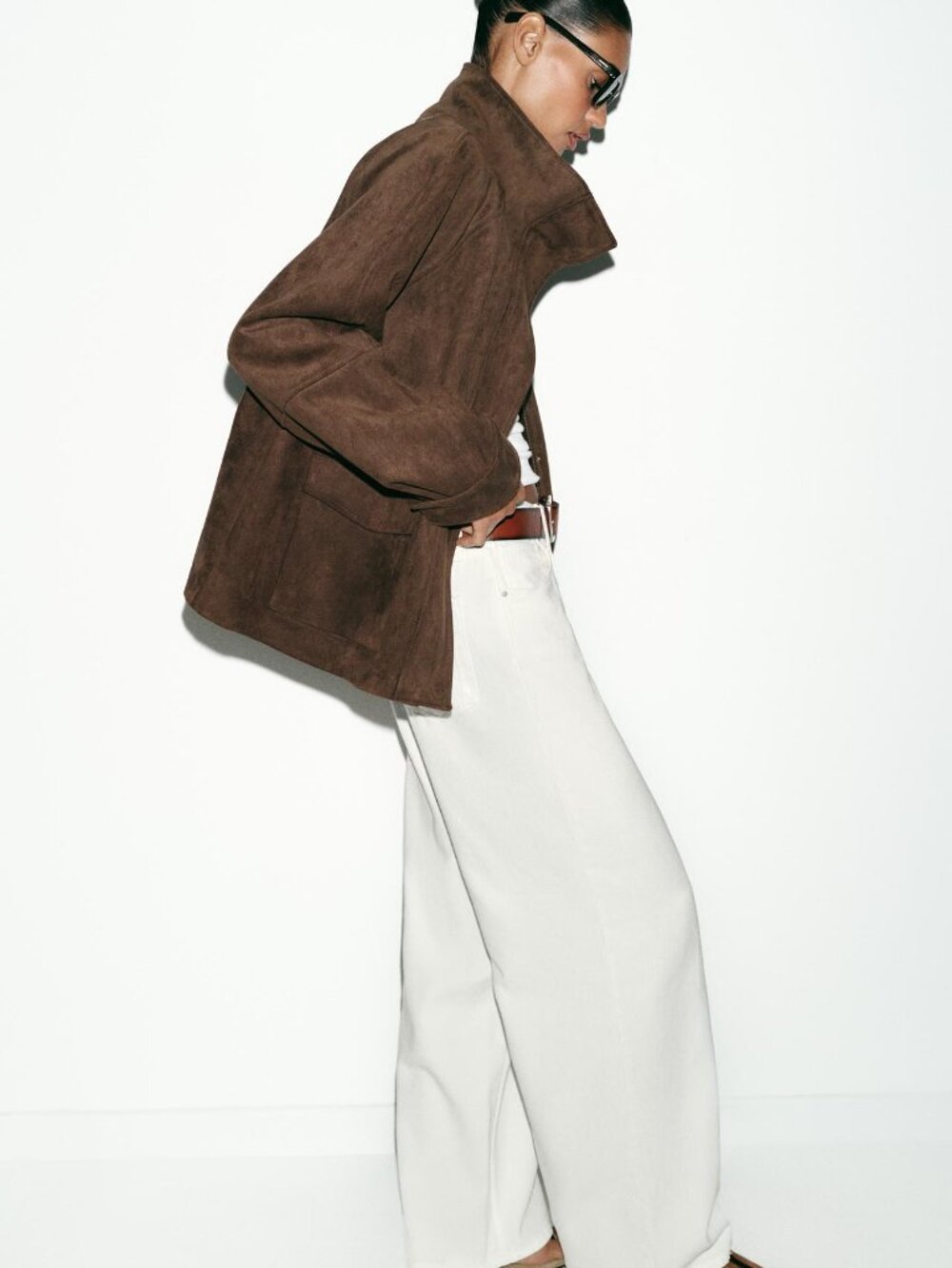 BNWT ZARA WOMAN FAUX SUEDE POCKET JACKET Dark brown - Picture 4 of 14